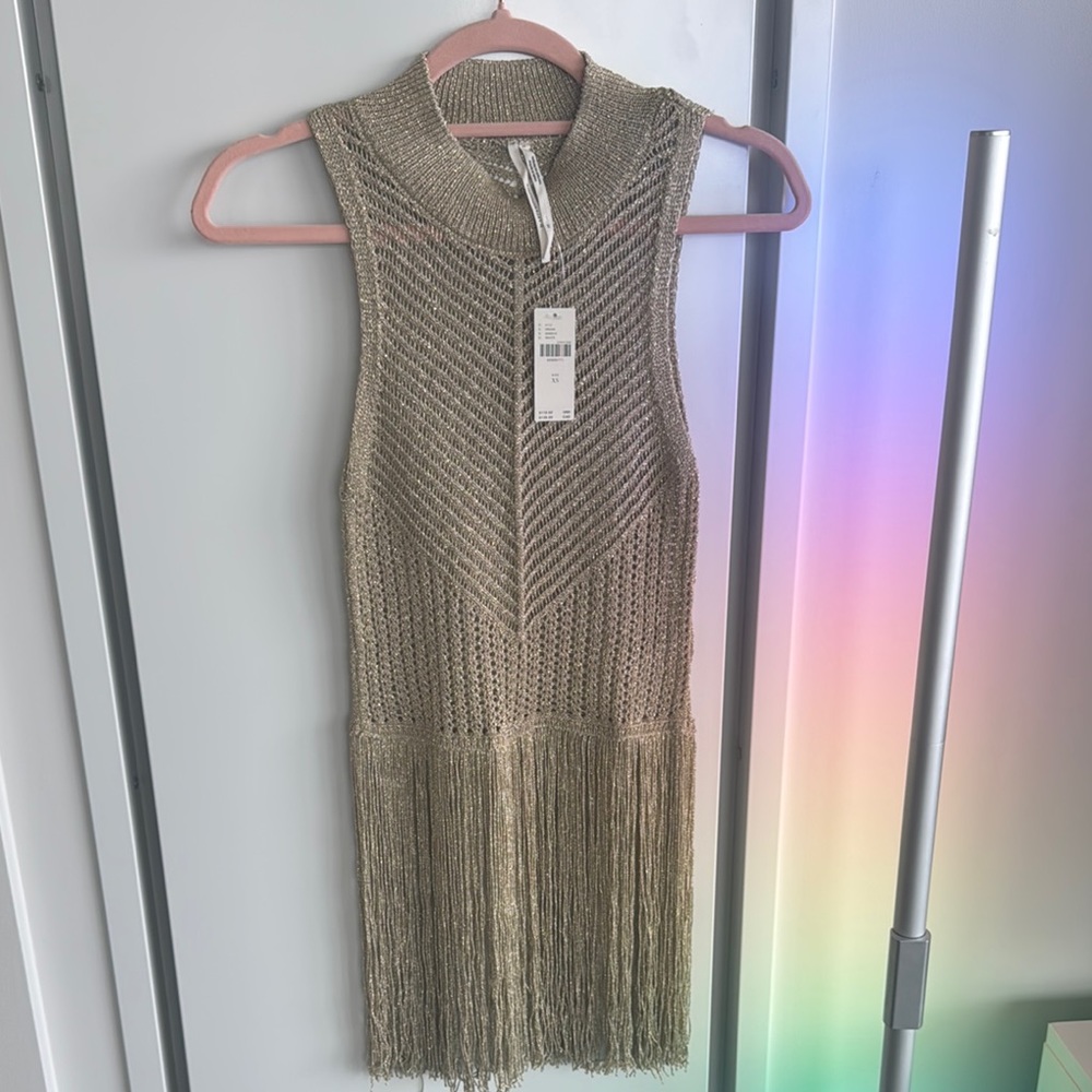 Anthropology gold sleeveless tank top with fringe!